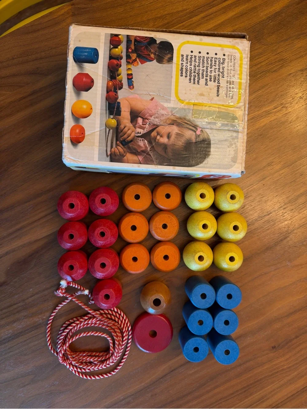 Playskool Jumbo Wooden Lacing Beads - Red, Orange, Yellow, Blue